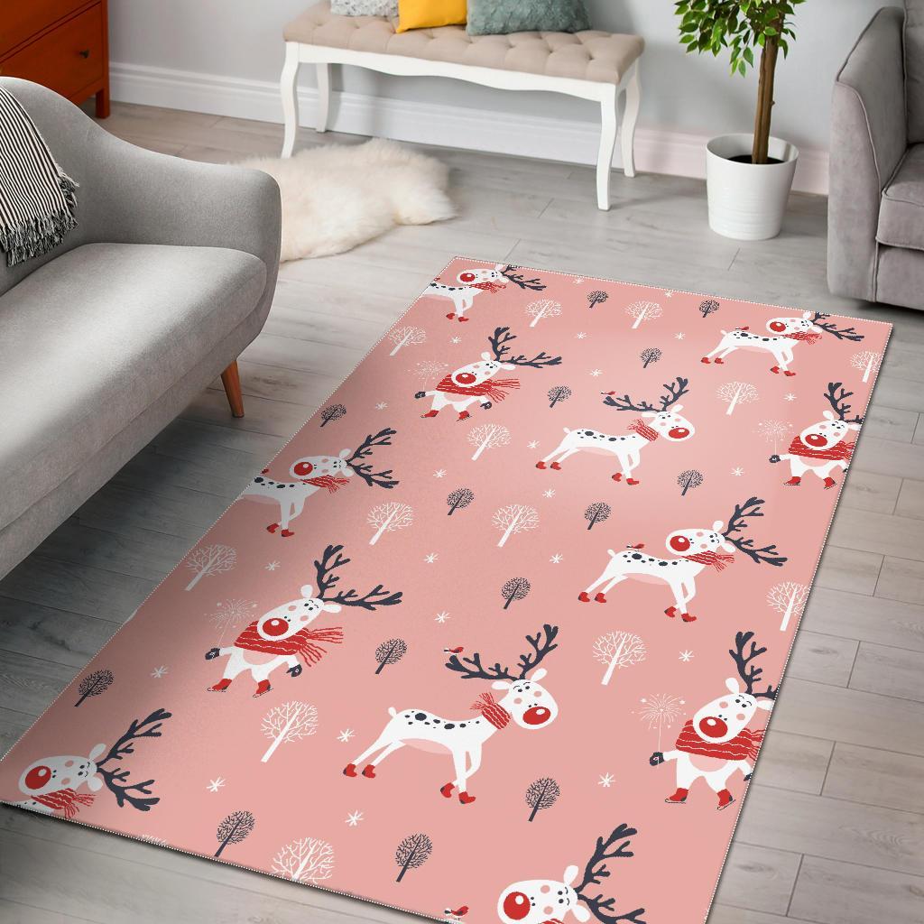 Reindeer Christmas Pattern Print Floor Mat-grizzshop