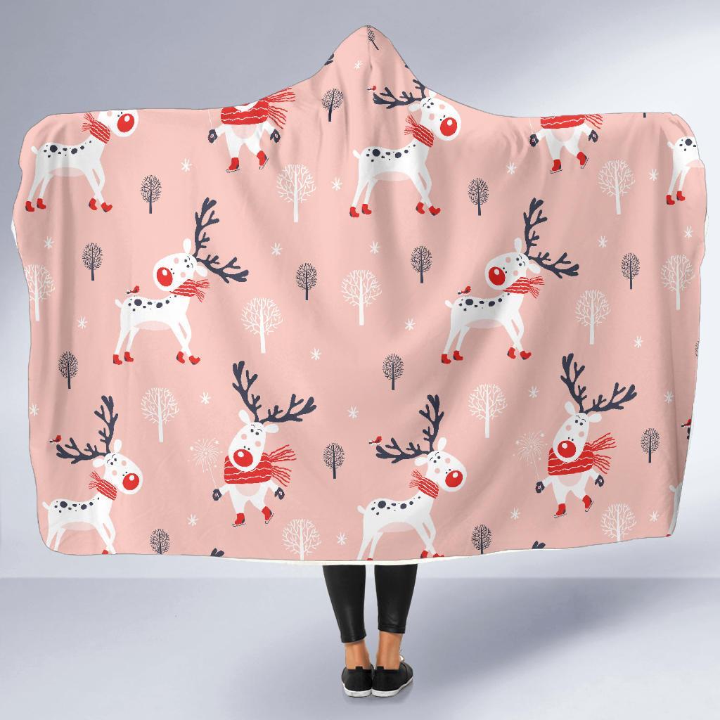 Reindeer Christmas Pattern Print Hooded Blanket-grizzshop
