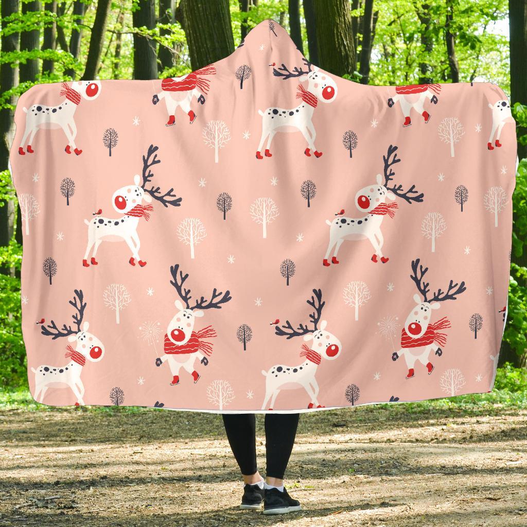 Reindeer Christmas Pattern Print Hooded Blanket-grizzshop