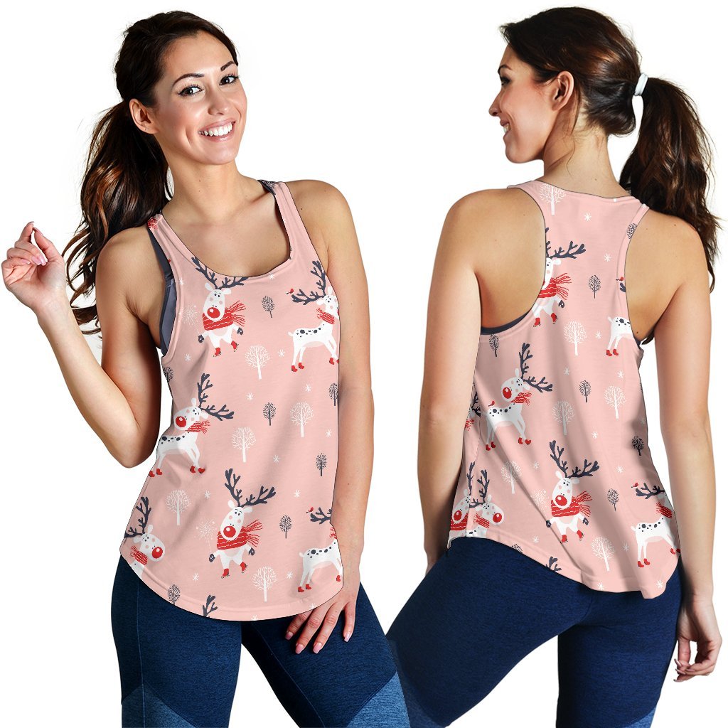 Reindeer Christmas Pattern Print Women's Racerback Tank Tops-grizzshop