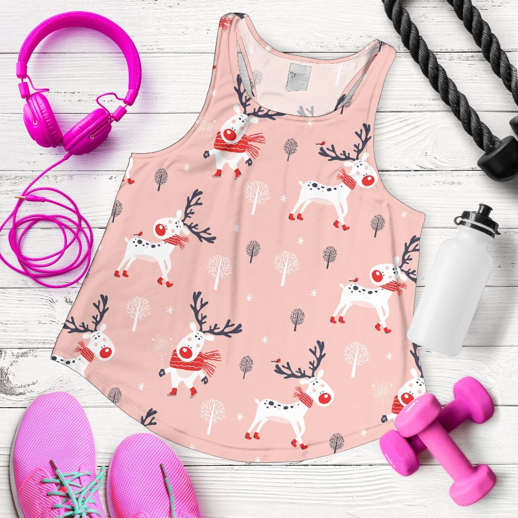 Reindeer Christmas Pattern Print Women's Racerback Tank Tops-grizzshop