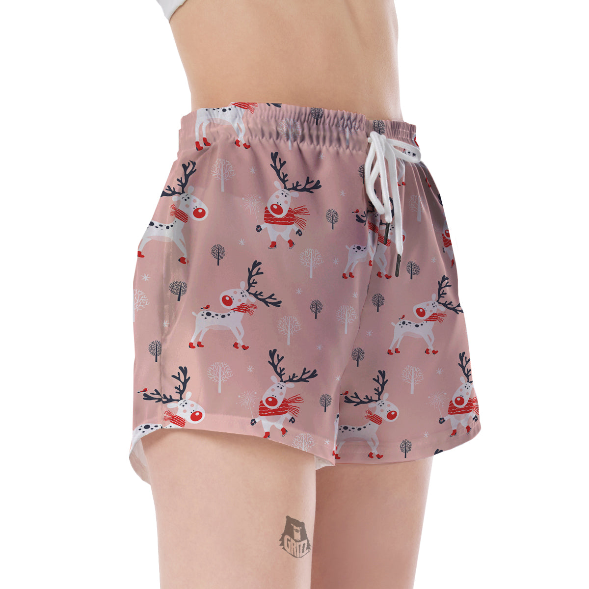 Reindeer Christmas Pattern Print Women's Shorts-grizzshop