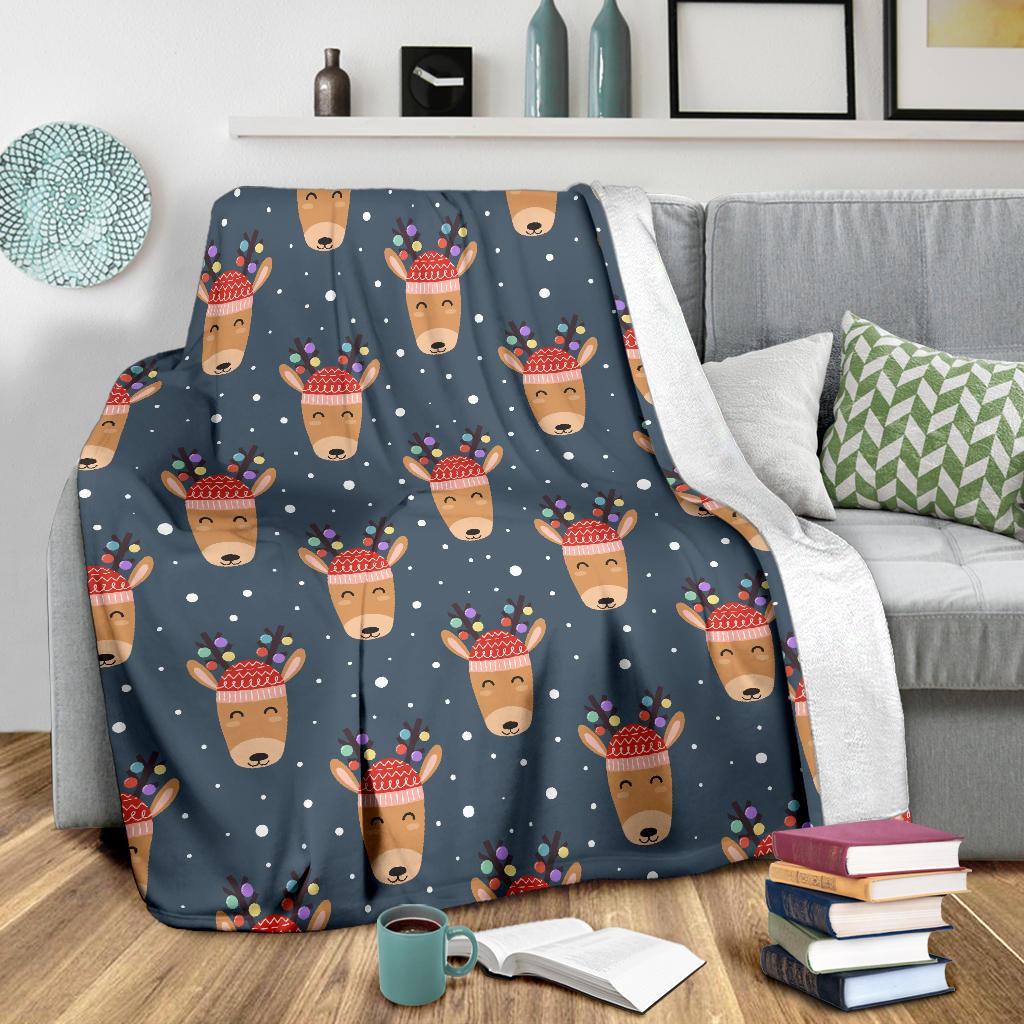 Reindeer Christmas Print Pattern Blanket-grizzshop