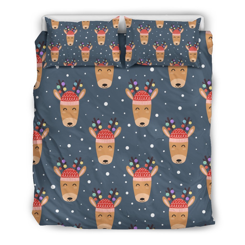 Reindeer Christmas Print Pattern Duvet Cover Bedding Set-grizzshop