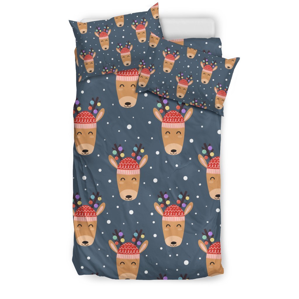 Reindeer Christmas Print Pattern Duvet Cover Bedding Set-grizzshop