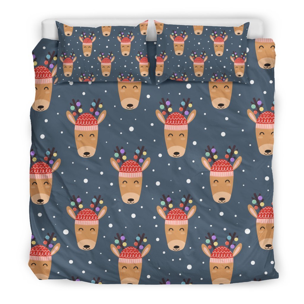 Reindeer Christmas Print Pattern Duvet Cover Bedding Set-grizzshop