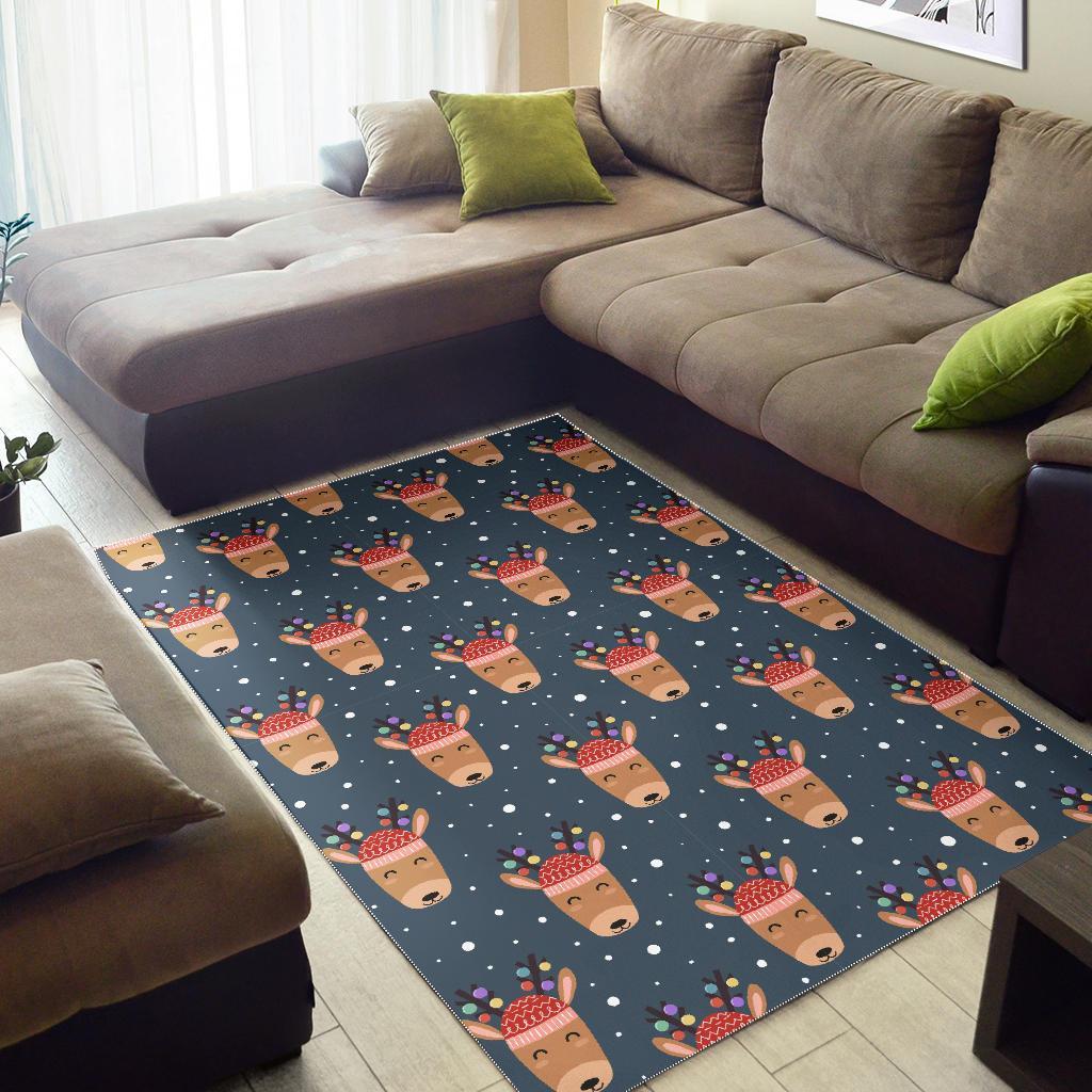 Reindeer Christmas Print Pattern Floor Mat-grizzshop