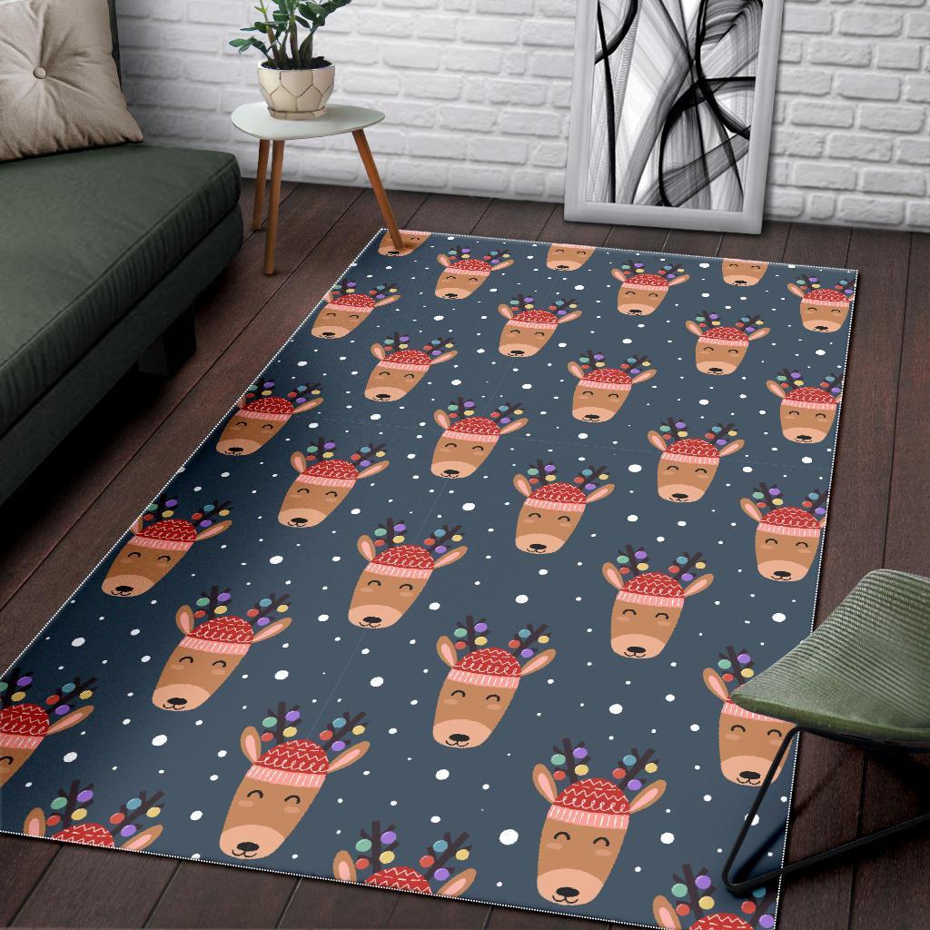 Reindeer Christmas Print Pattern Floor Mat-grizzshop