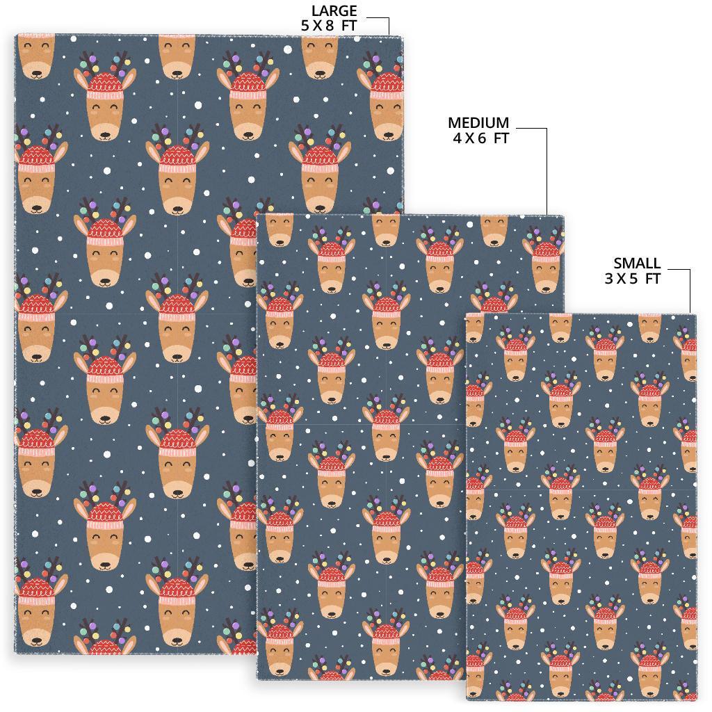 Reindeer Christmas Print Pattern Floor Mat-grizzshop