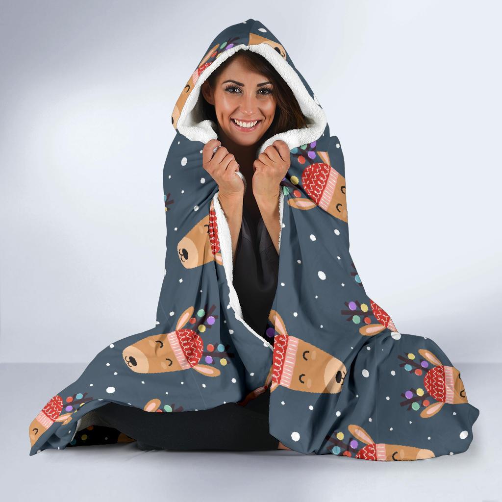 Reindeer Christmas Print Pattern Hooded Blanket-grizzshop