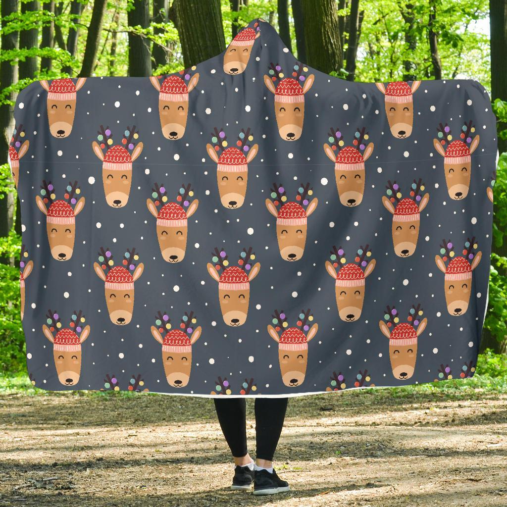 Reindeer Christmas Print Pattern Hooded Blanket-grizzshop