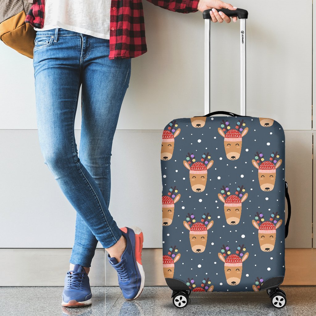 Reindeer Christmas Print Pattern Luggage Cover Protector-grizzshop