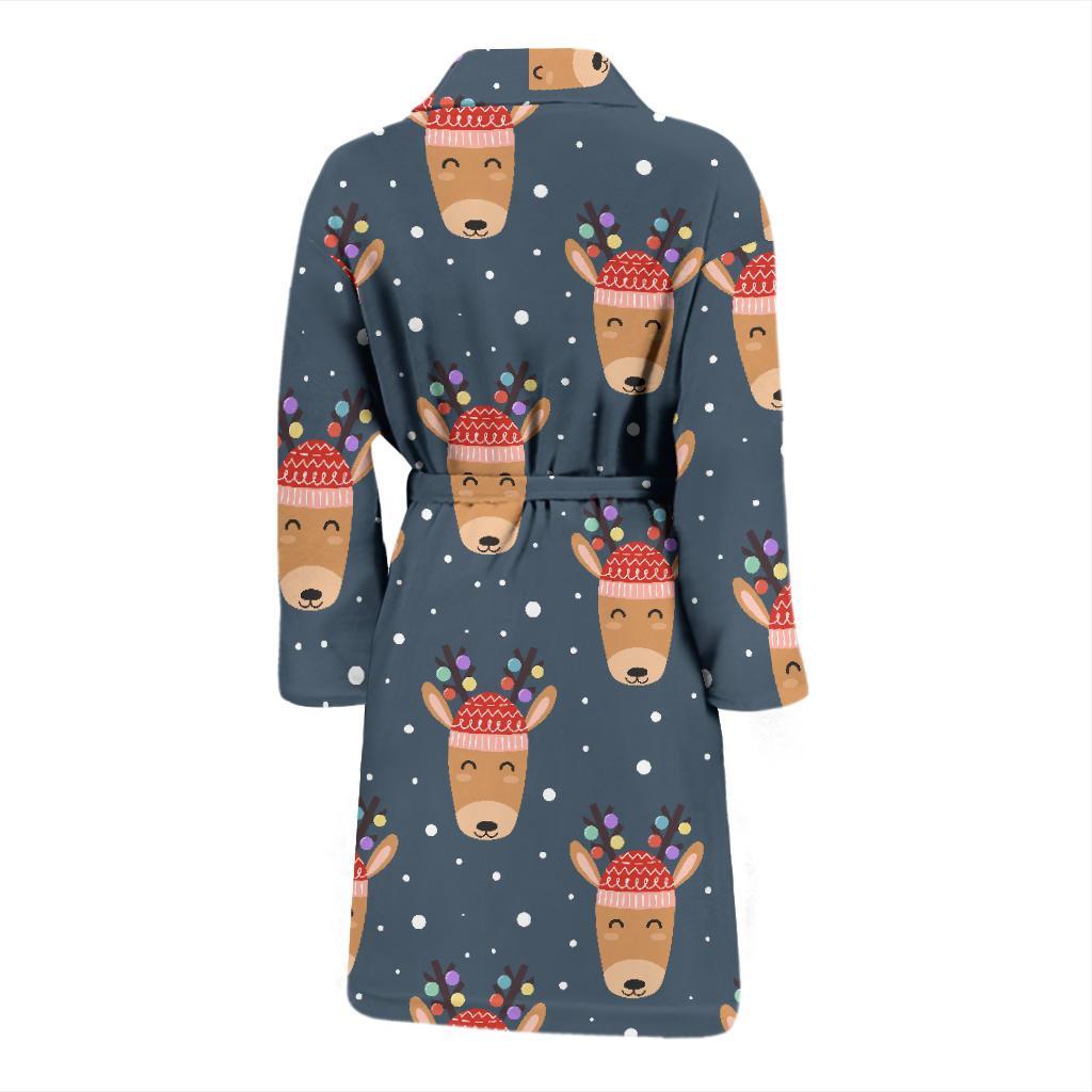 Reindeer Christmas Print Pattern Men Long Robe-grizzshop