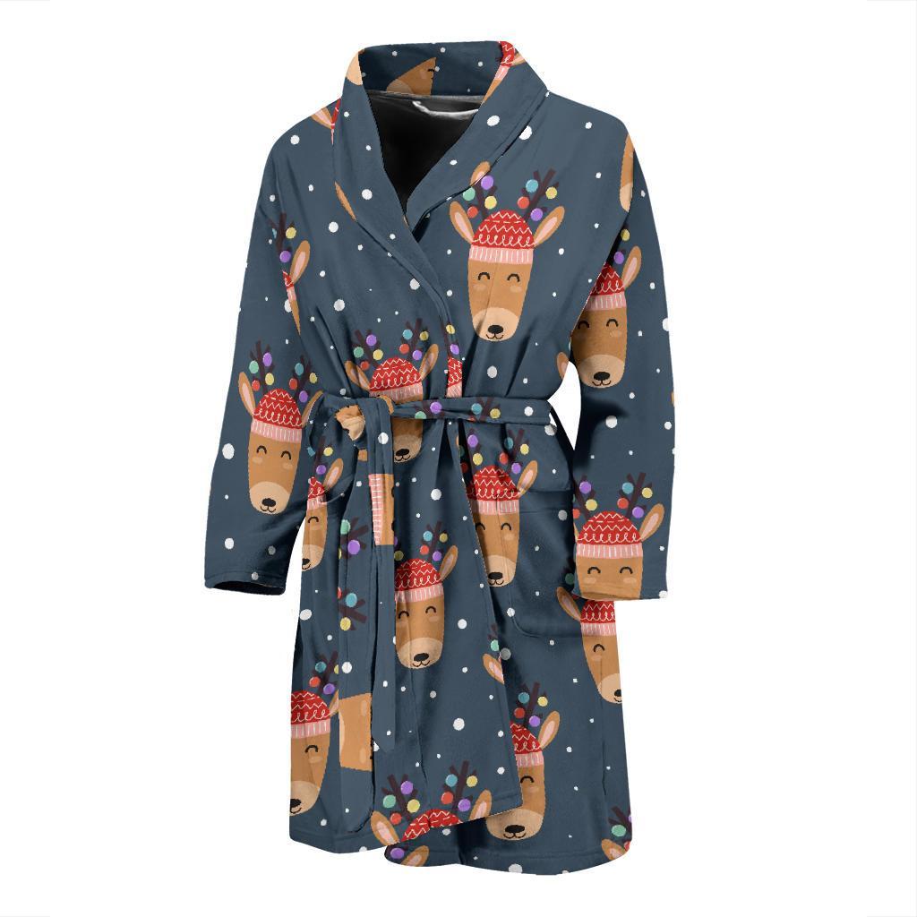 Reindeer Christmas Print Pattern Men Long Robe-grizzshop