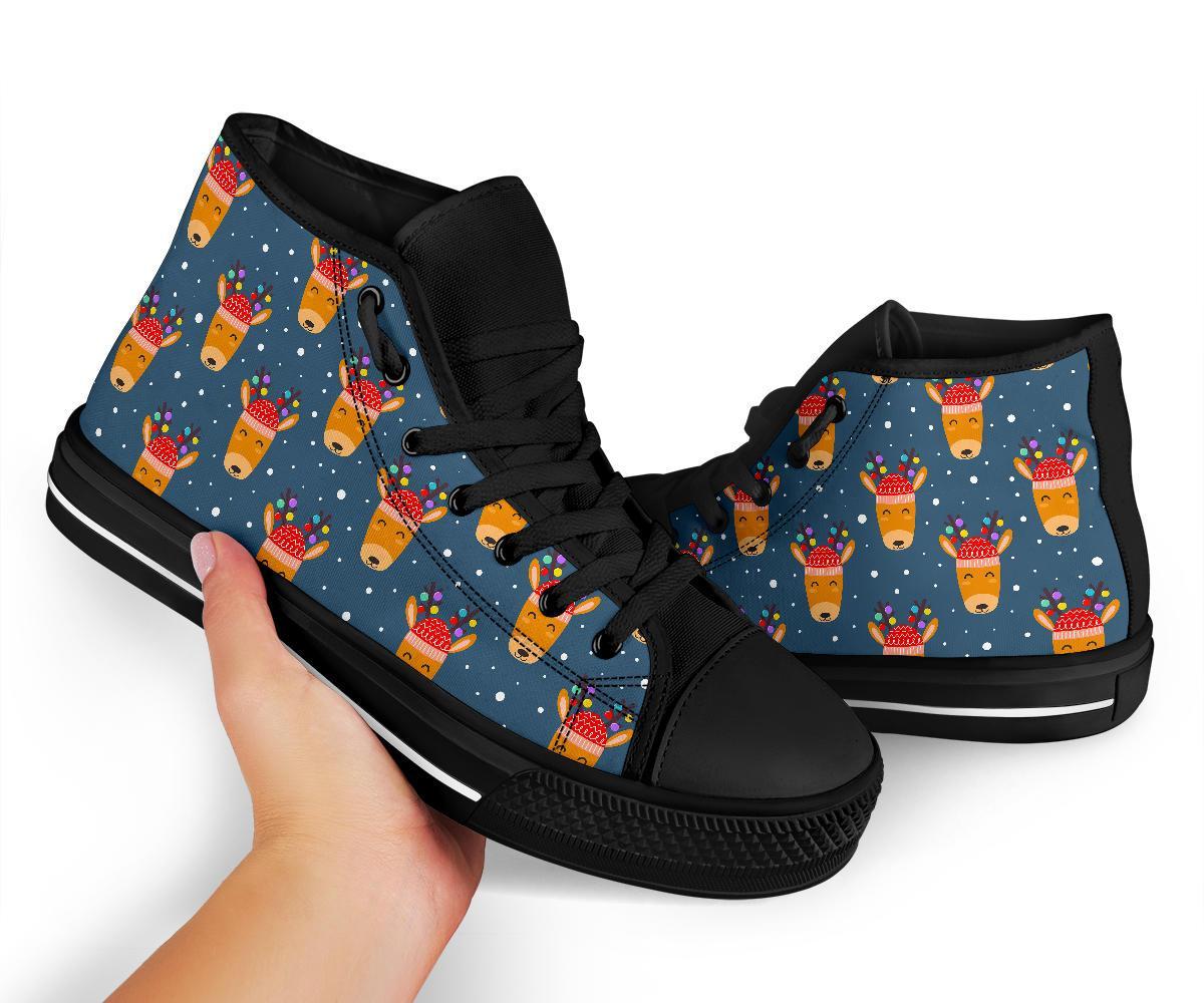 Reindeer Christmas Print Pattern Men Women's High Top Shoes-grizzshop