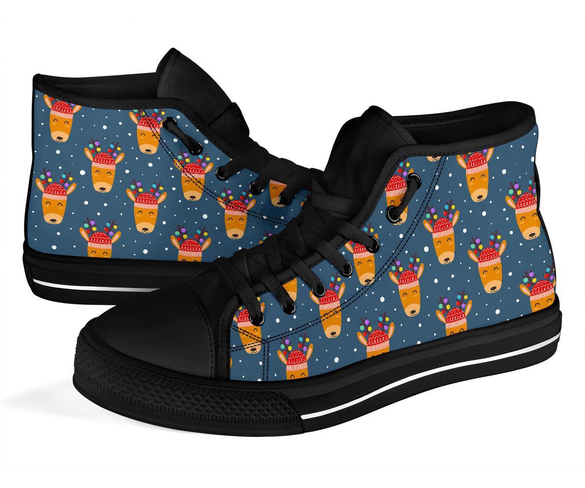 Reindeer Christmas Print Pattern Men Women's High Top Shoes-grizzshop