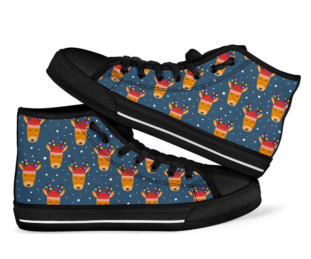 Reindeer Christmas Print Pattern Men Women's High Top Shoes-grizzshop