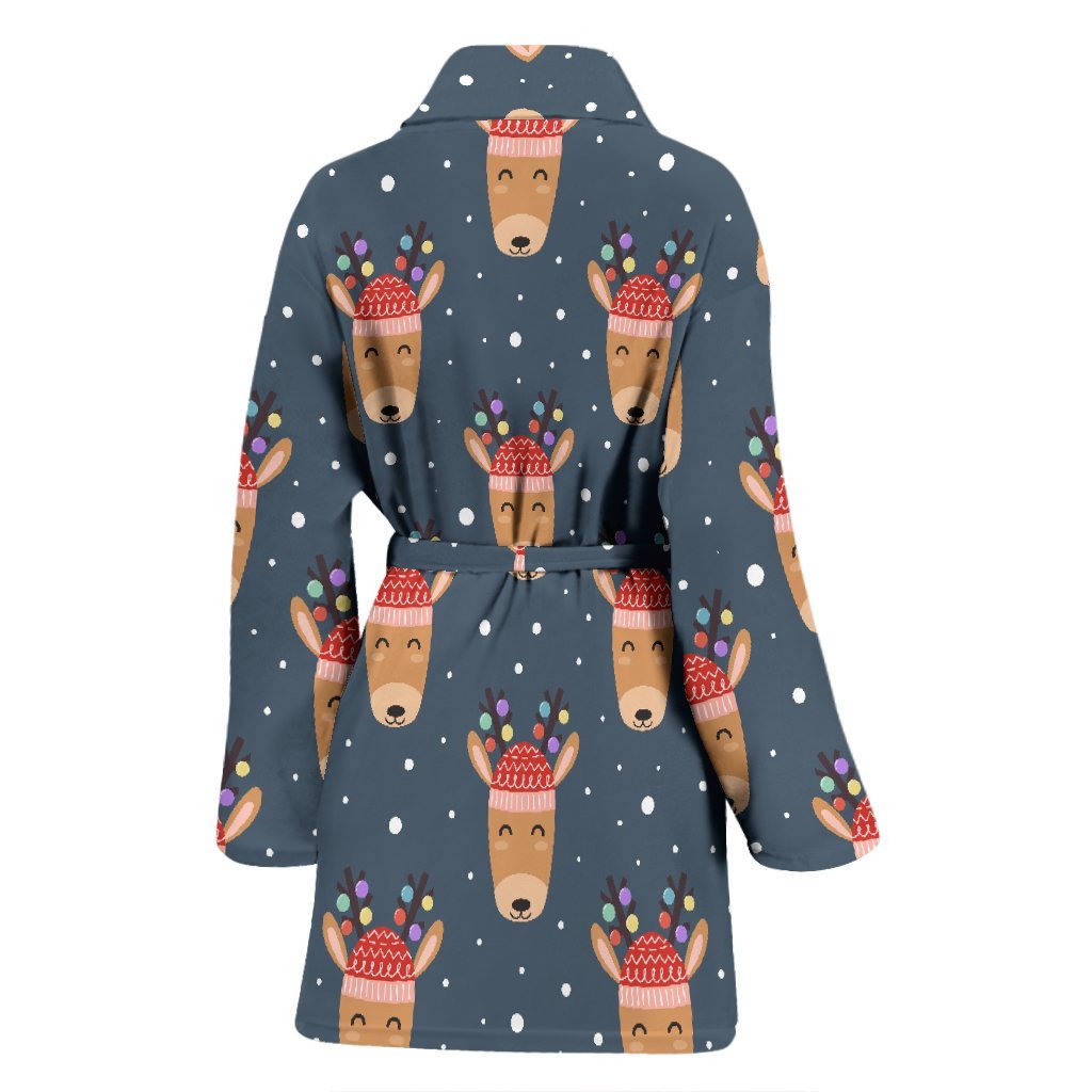 Reindeer Christmas Print Pattern Pattern Print Women Long Robe-grizzshop