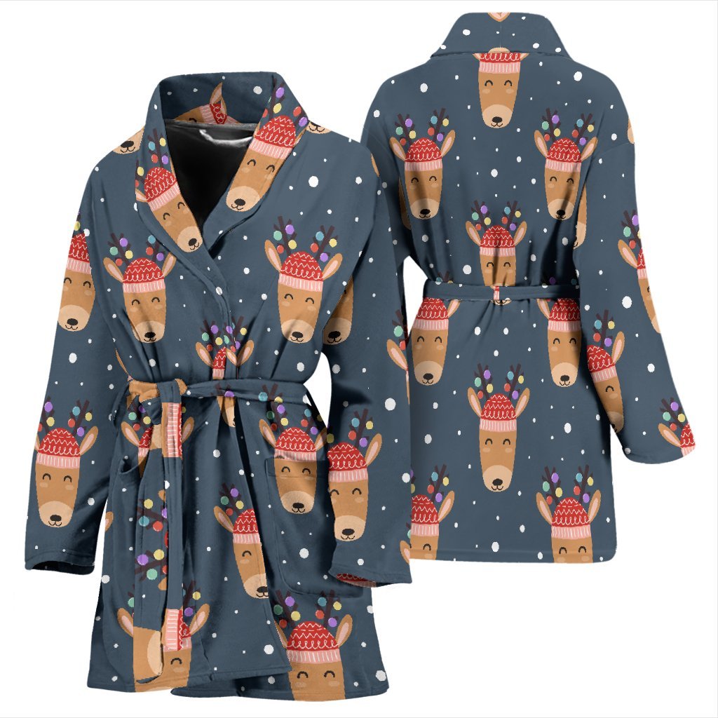 Reindeer Christmas Print Pattern Pattern Print Women Long Robe-grizzshop