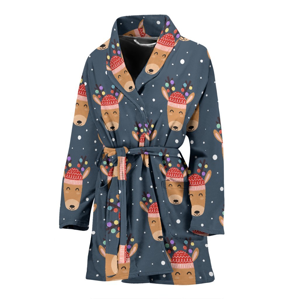 Reindeer Christmas Print Pattern Pattern Print Women Long Robe-grizzshop