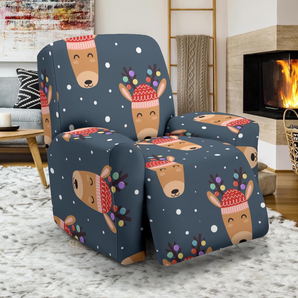 Reindeer Christmas Print Pattern Recliner Cover-grizzshop