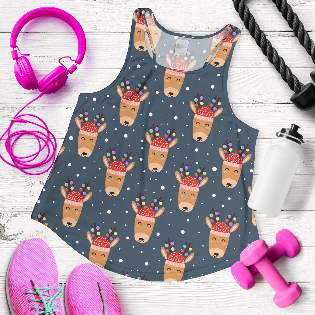 Reindeer Christmas Print Pattern Women's Racerback Tank Tops-grizzshop
