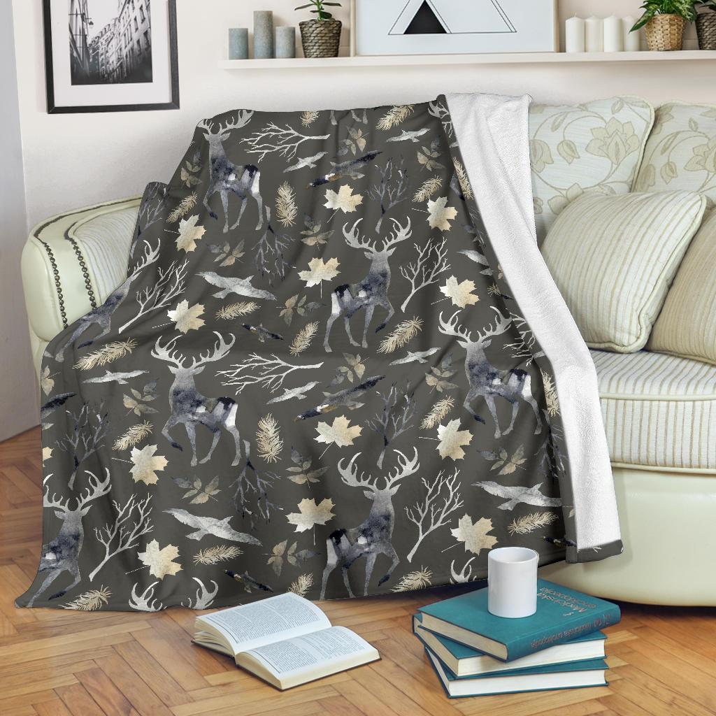 Reindeer Pattern Print Blanket-grizzshop