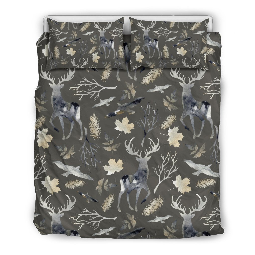 Reindeer Pattern Print Duvet Cover Bedding Set-grizzshop
