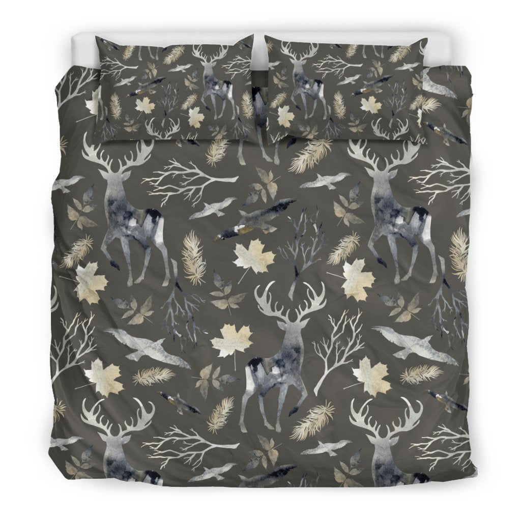 Reindeer Pattern Print Duvet Cover Bedding Set-grizzshop