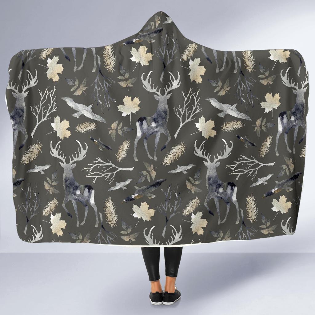 Reindeer Pattern Print Hooded Blanket-grizzshop