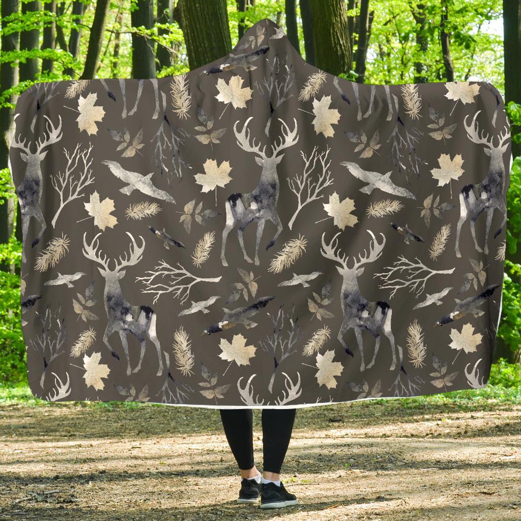 Reindeer Pattern Print Hooded Blanket-grizzshop