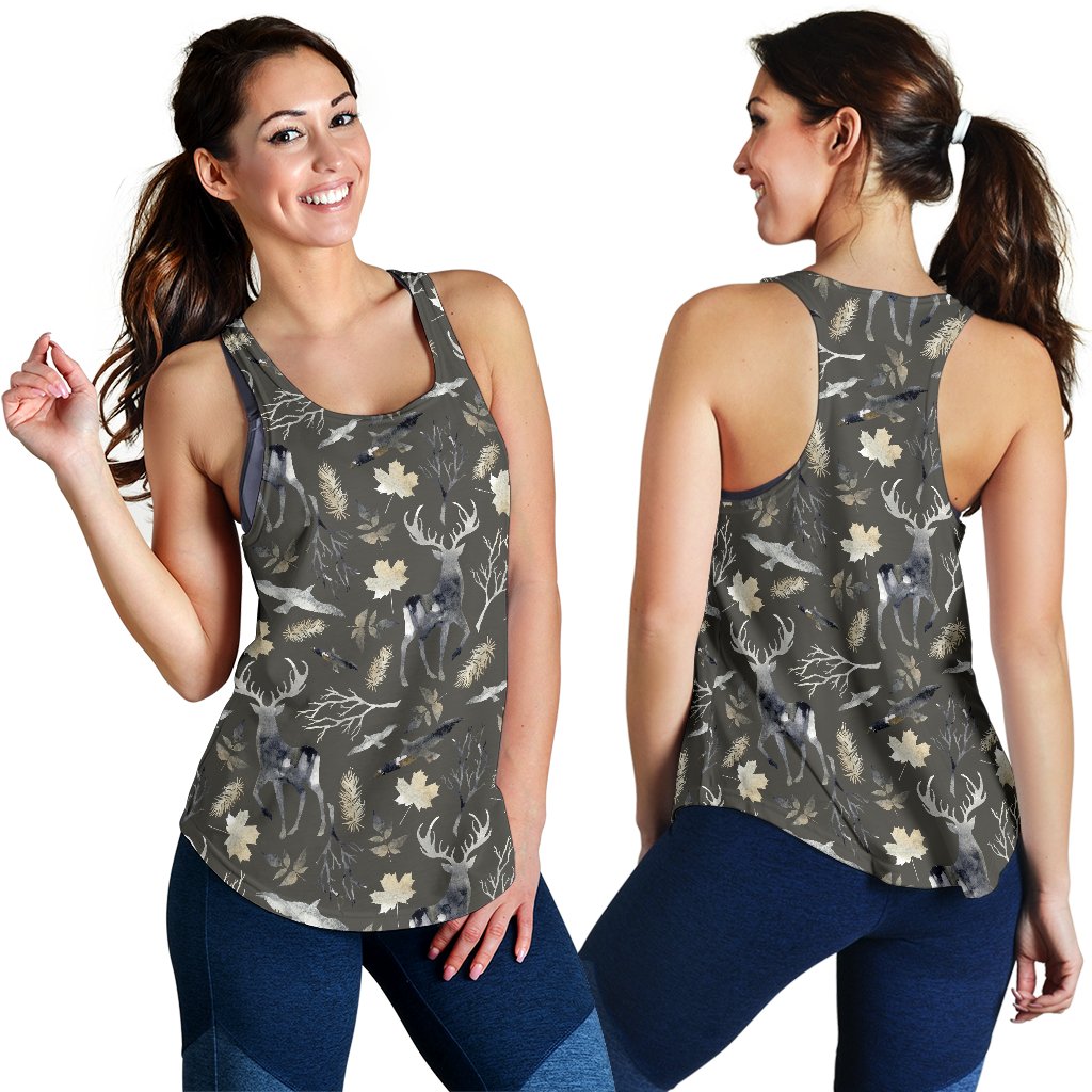 Reindeer Pattern Print Women's Racerback Tank Tops-grizzshop