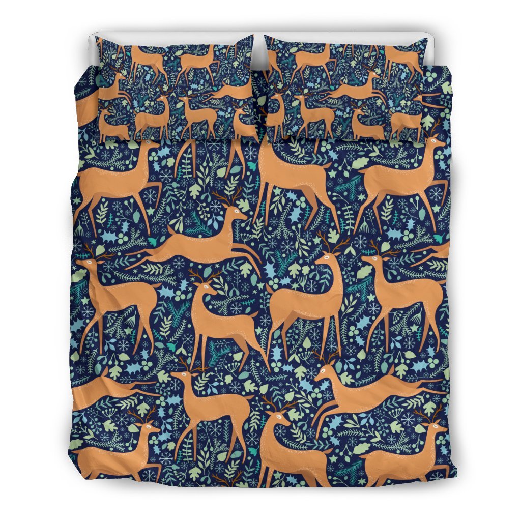 Reindeer Print Pattern Duvet Cover Bedding Set-grizzshop