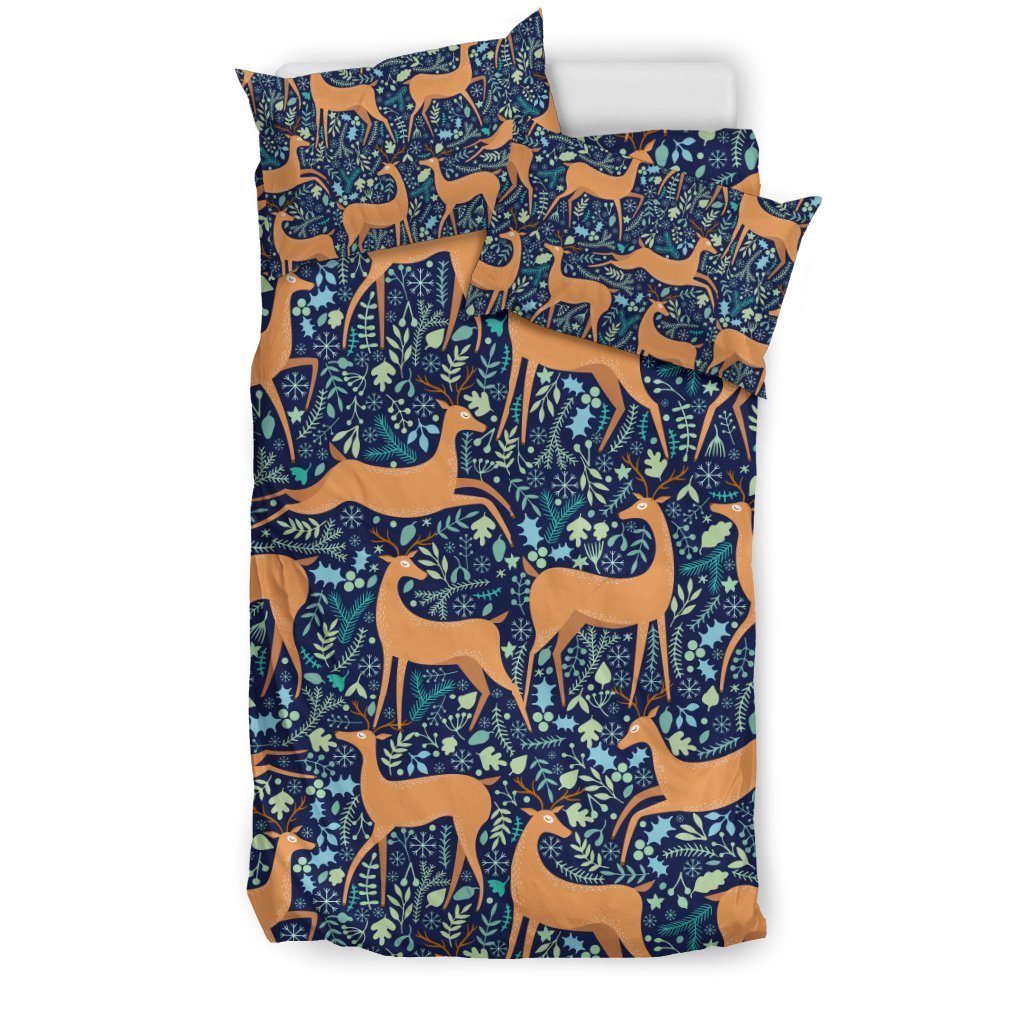 Reindeer Print Pattern Duvet Cover Bedding Set-grizzshop