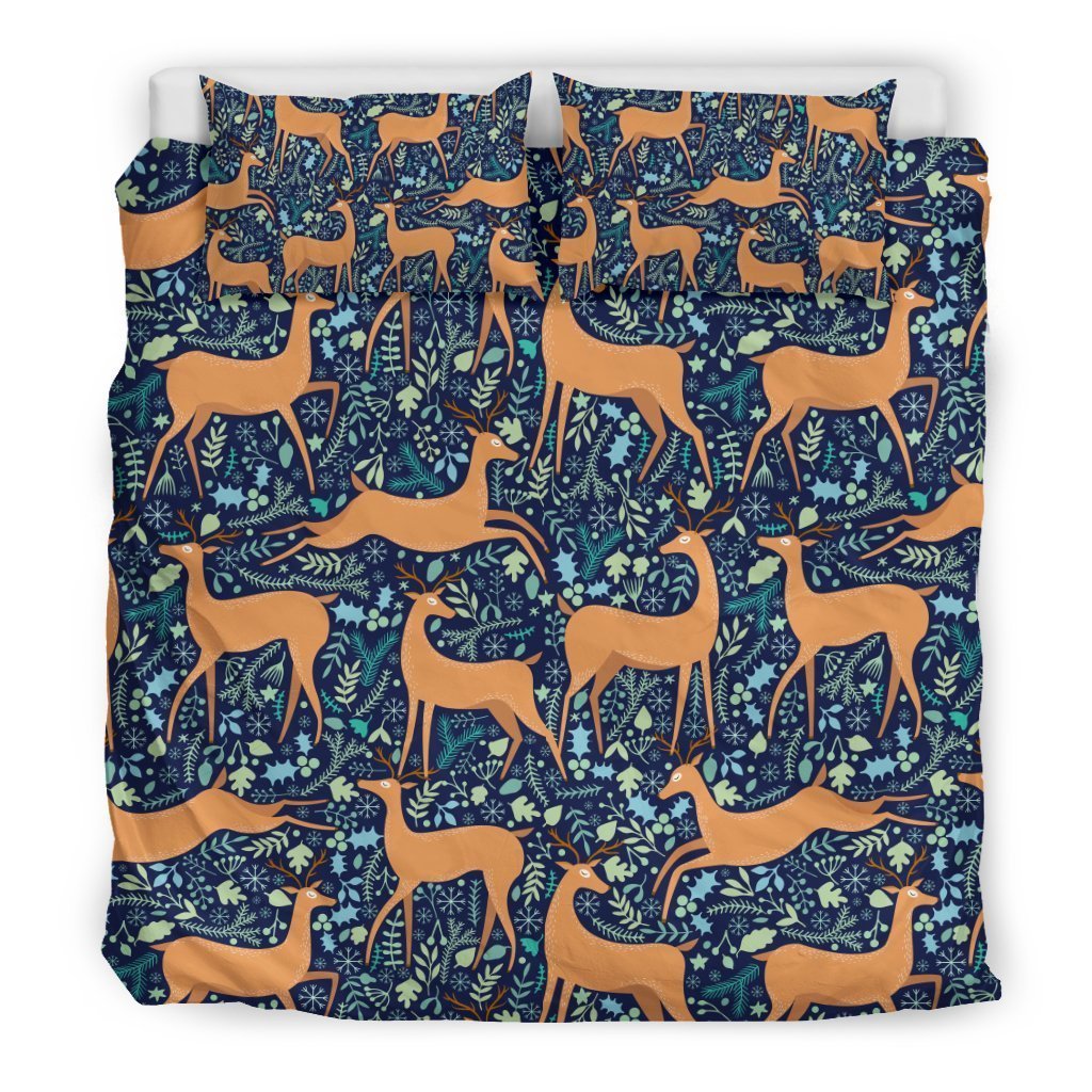 Reindeer Print Pattern Duvet Cover Bedding Set-grizzshop