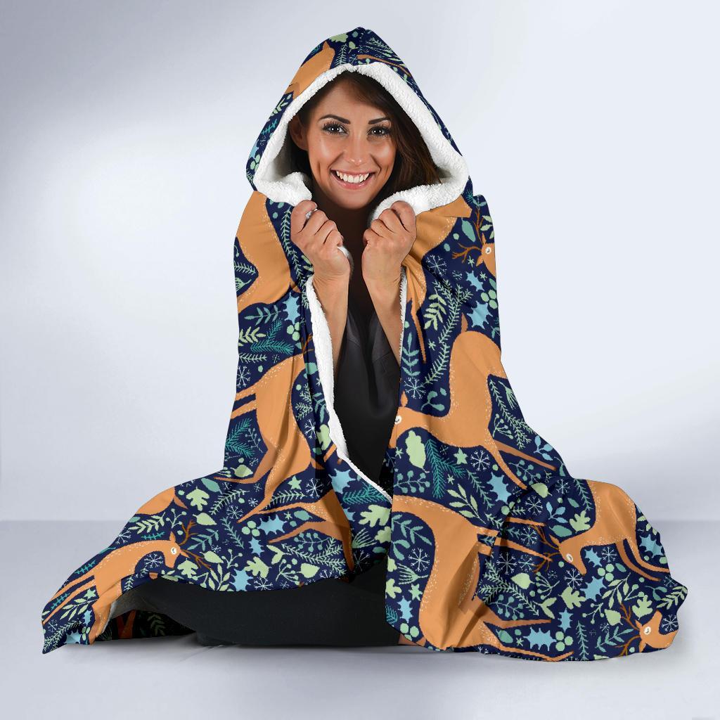 Reindeer Print Pattern Hooded Blanket-grizzshop