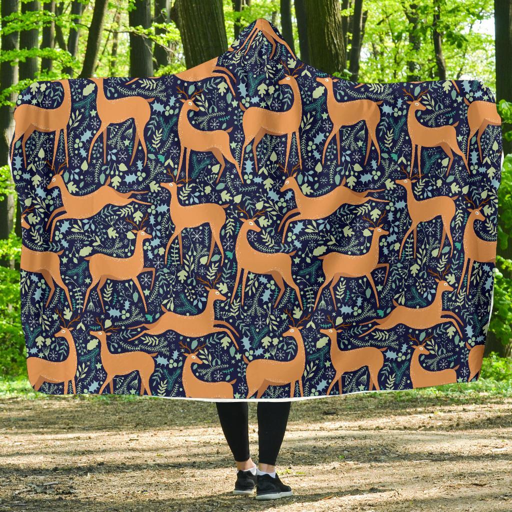 Reindeer Print Pattern Hooded Blanket-grizzshop