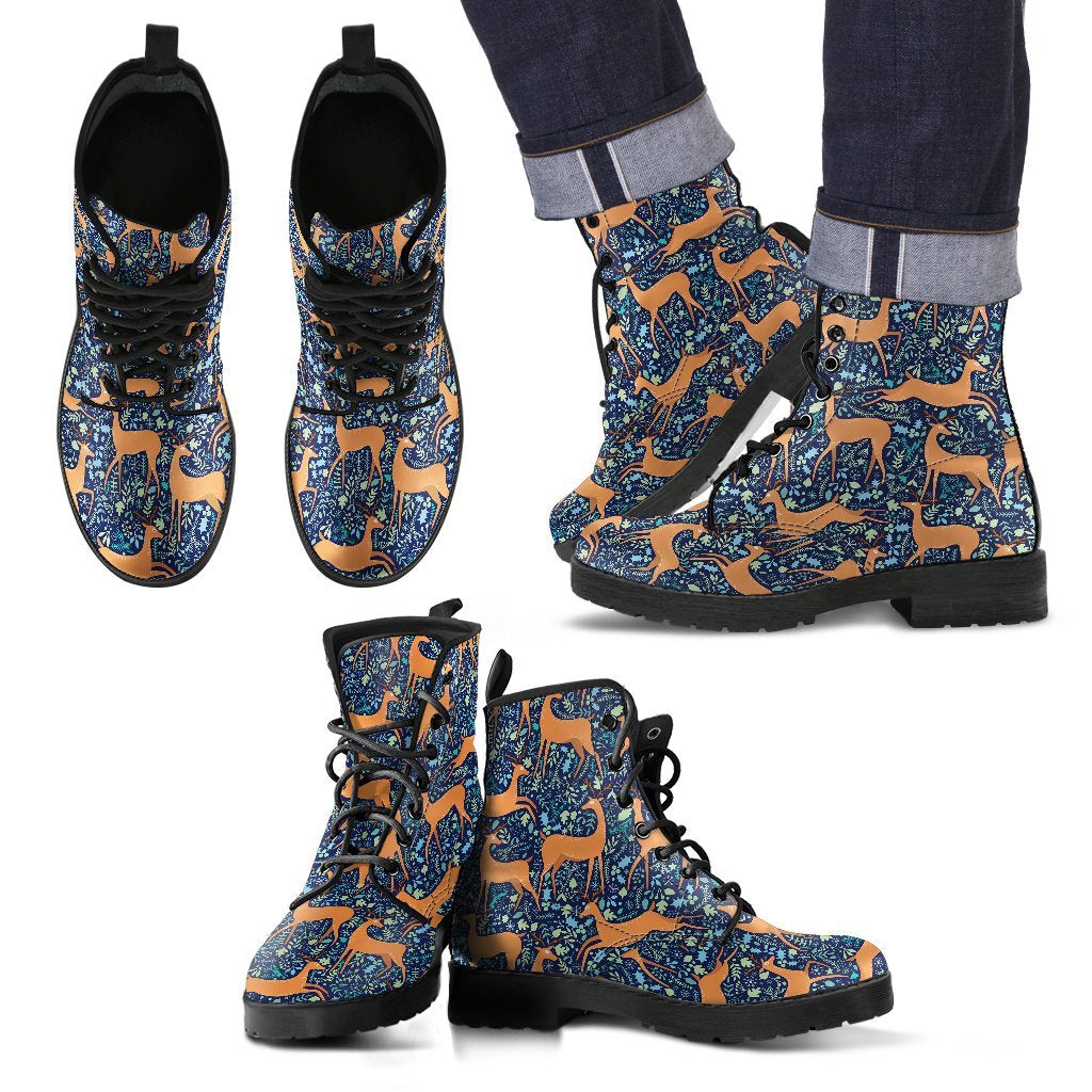 Reindeer Print Pattern Men Women Leather Boots-grizzshop