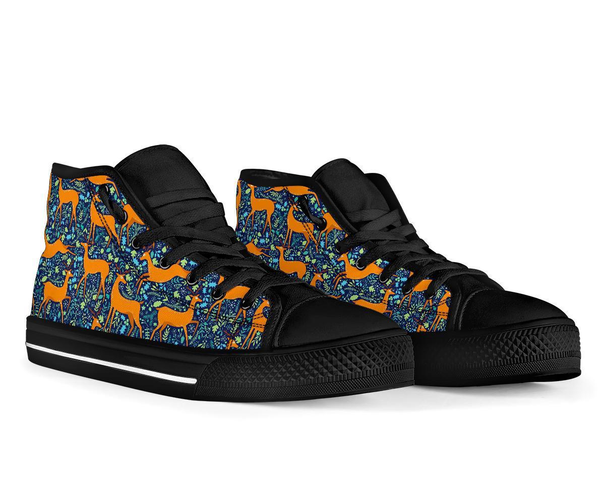 Reindeer Print Pattern Men Women's High Top Shoes-grizzshop