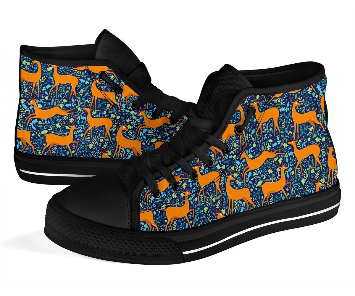 Reindeer Print Pattern Men Women's High Top Shoes-grizzshop