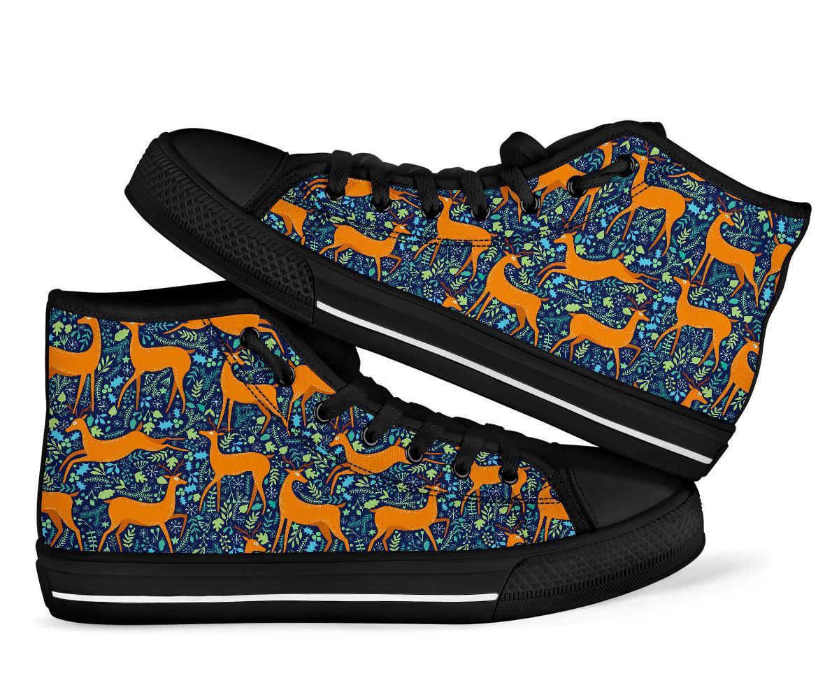 Reindeer Print Pattern Men Women's High Top Shoes-grizzshop