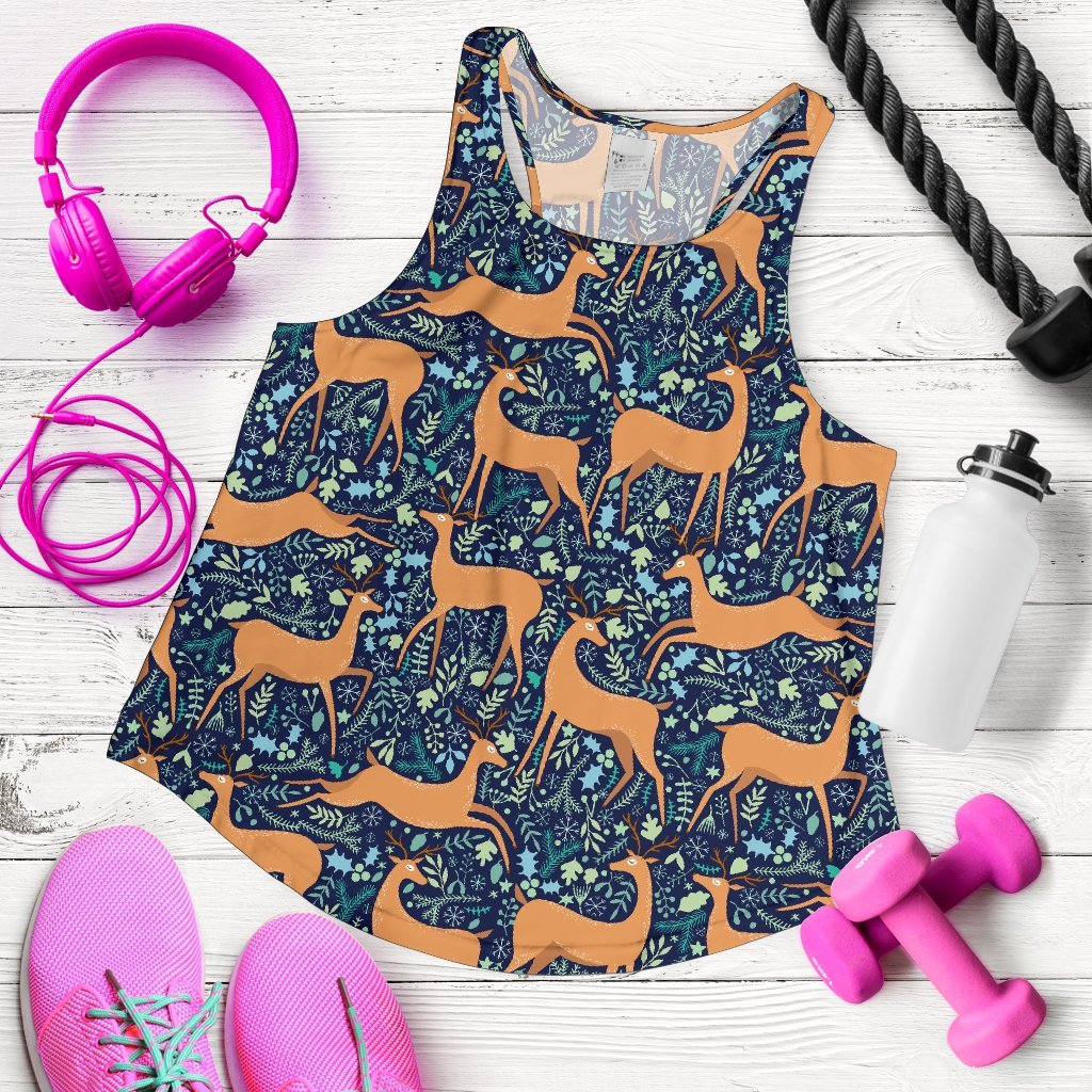Reindeer Print Pattern Women's Racerback Tank Tops-grizzshop