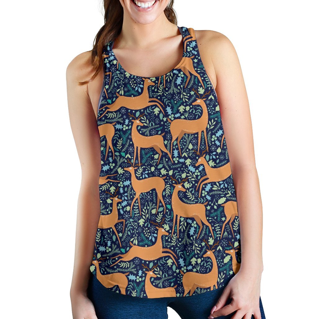 Reindeer Print Pattern Women's Racerback Tank Tops-grizzshop