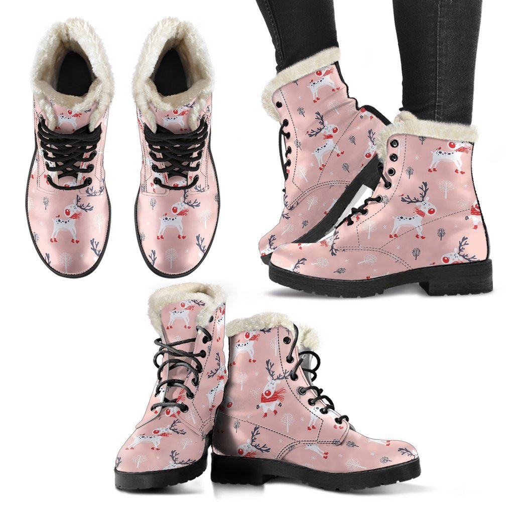 Reindeer Christmas Pattern Print Comfy Winter Boots-grizzshop