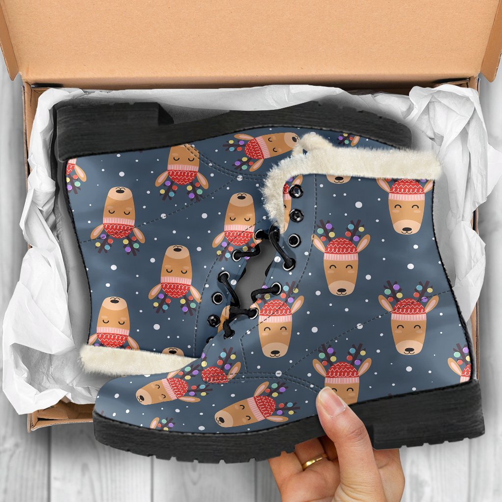 Reindeer Christmas Print Pattern Comfy Winter Boots-grizzshop