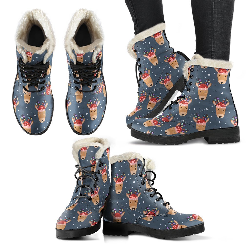 Reindeer Christmas Print Pattern Comfy Winter Boots-grizzshop