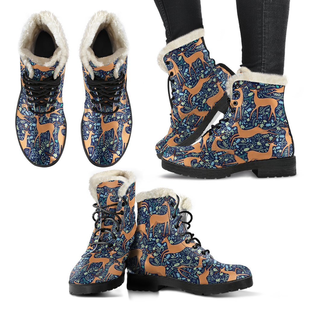 Reindeer Print Pattern Comfy Winter Boots-grizzshop