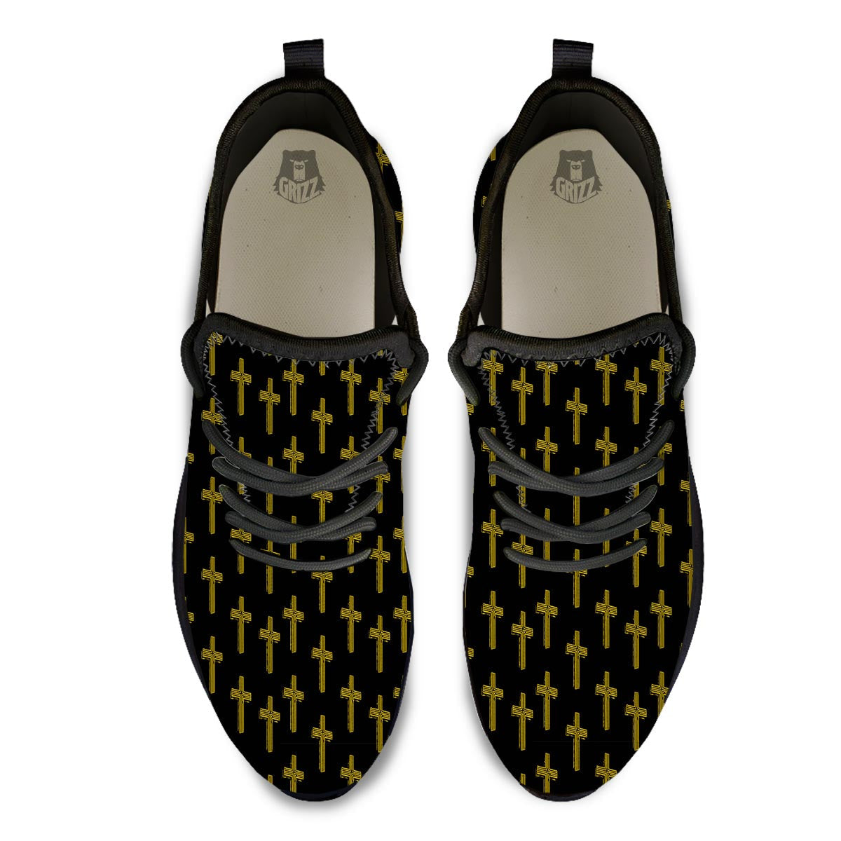 Religious Christian Cross Print Pattern Black Athletic Shoes-grizzshop