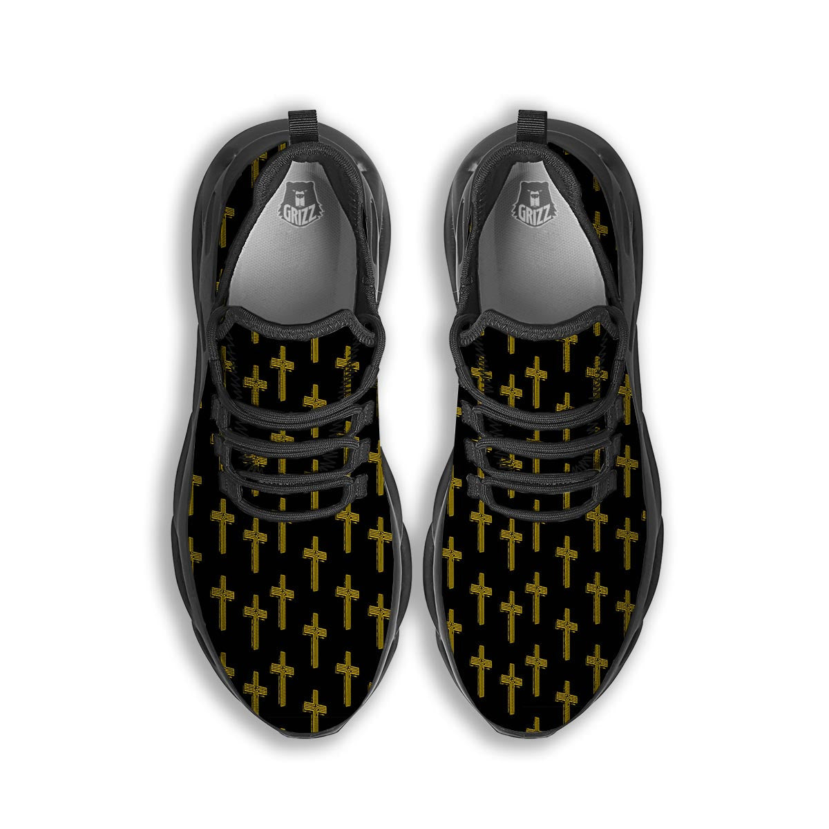 Religious Christian Cross Print Pattern Black Running Shoes-grizzshop