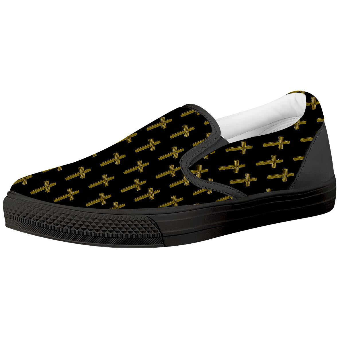 Religious Christian Cross Print Pattern Black Slip On Shoes-grizzshop